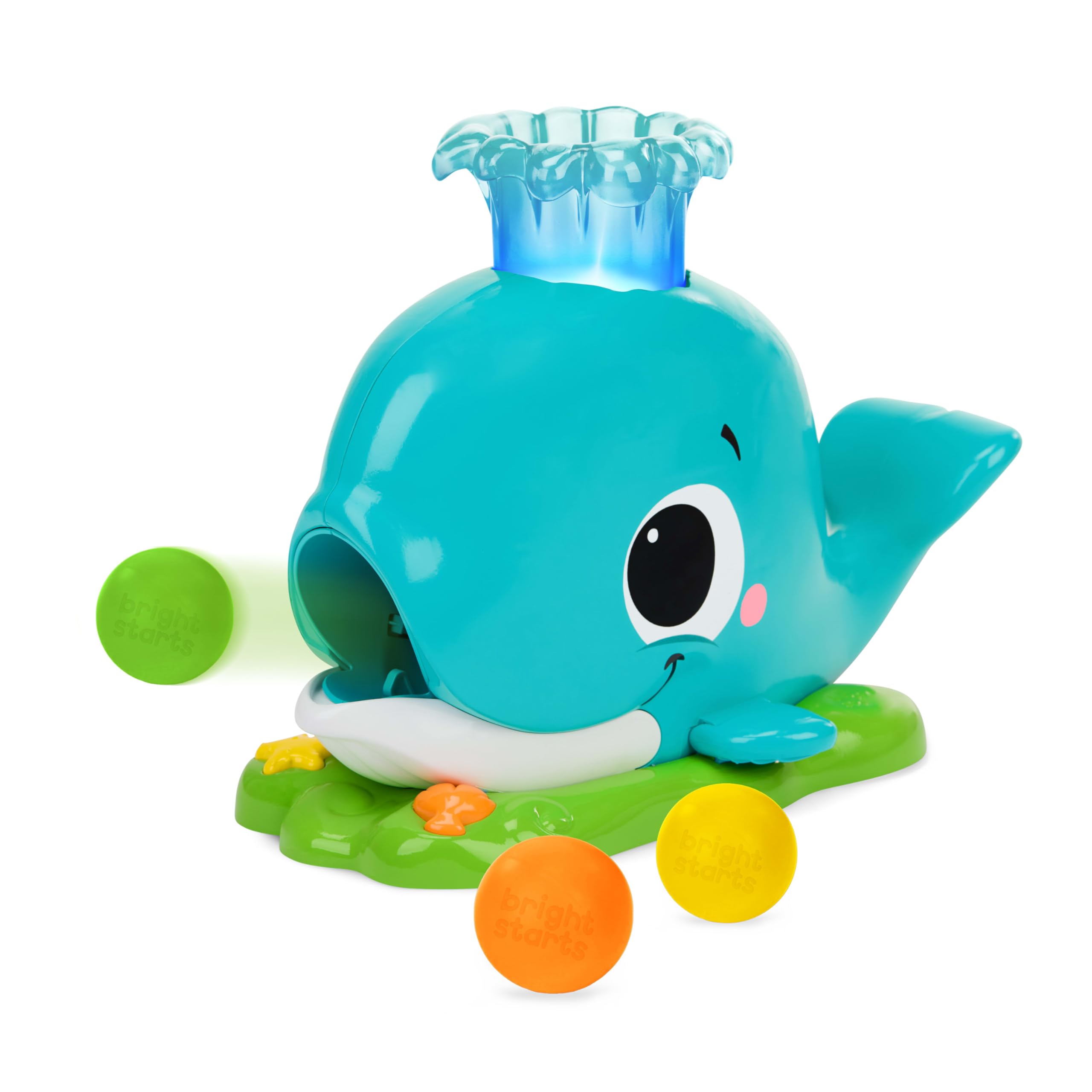 Bright Starts, Silly Spout Whale Ball Popper Musical Activity Toy with Light & Sounds, 3 Balls, Early Development, Toddler Ages 6-12 months