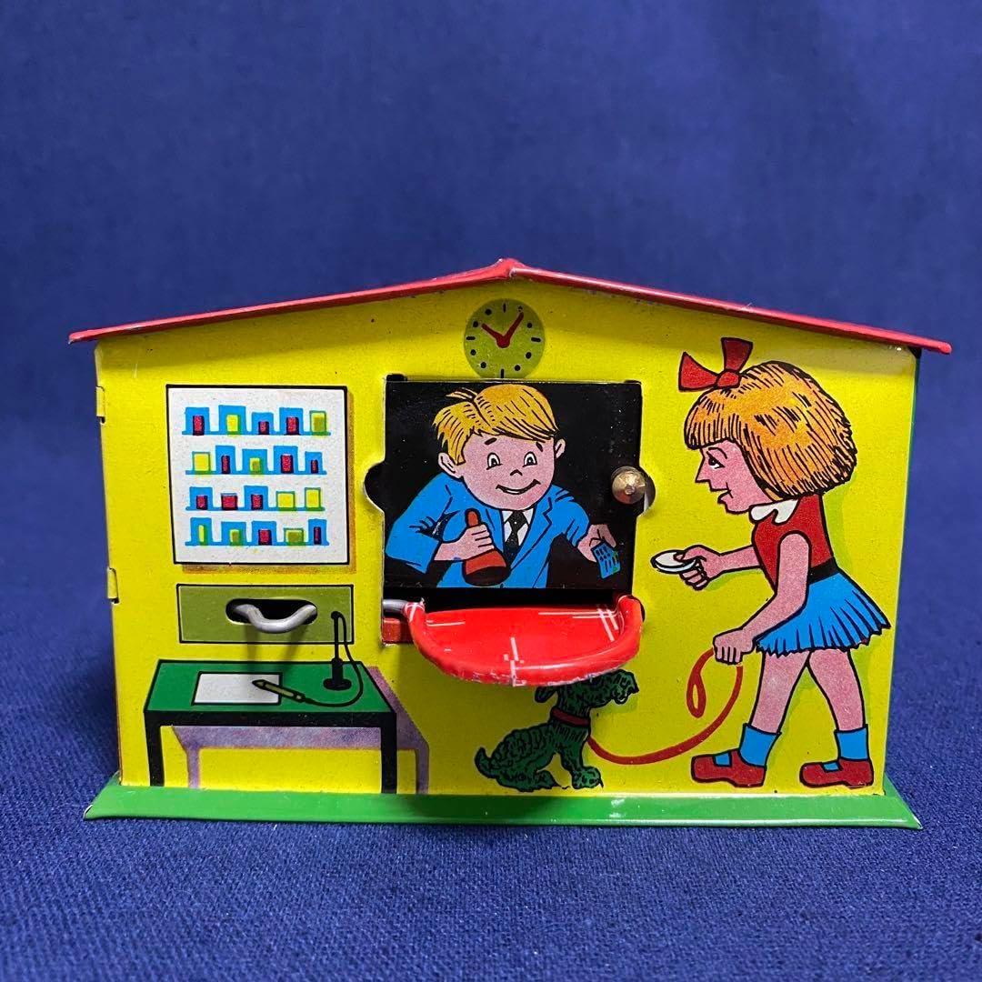 デッドストック ブリキの仕掛け貯金箱 海外雑貨 郵便局