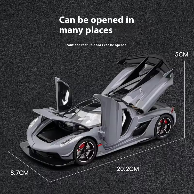 Image of Alokik Enterprise 1:24 Koenigsegg Jesko Sport Diecast Model Metal Pull-Back Car with Sound & Light and 2 Opening Doors Kids' Best Toy Vehicle Gift【Gray】