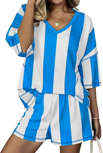 Ekouaer Two Piece Sets for Women Summer Lounge Short Set Matching Clothing,