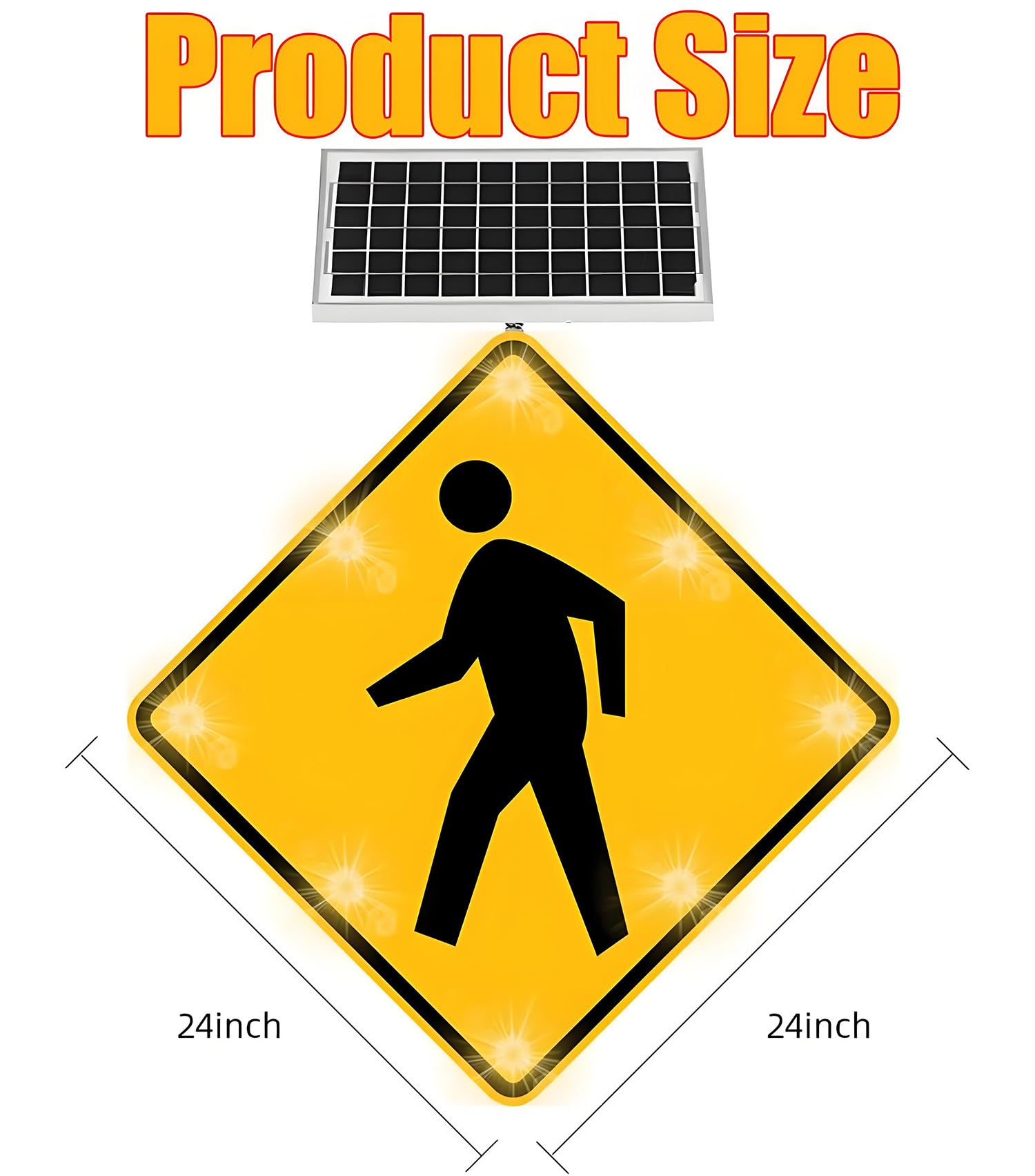 Señal solar de cruce peatonal, señal LED de advertencia de tráfico, señal de seguridad de calle intermitente de aluminio de 24 pulgadas, señal de alerta de carretera peatonal para una mayor