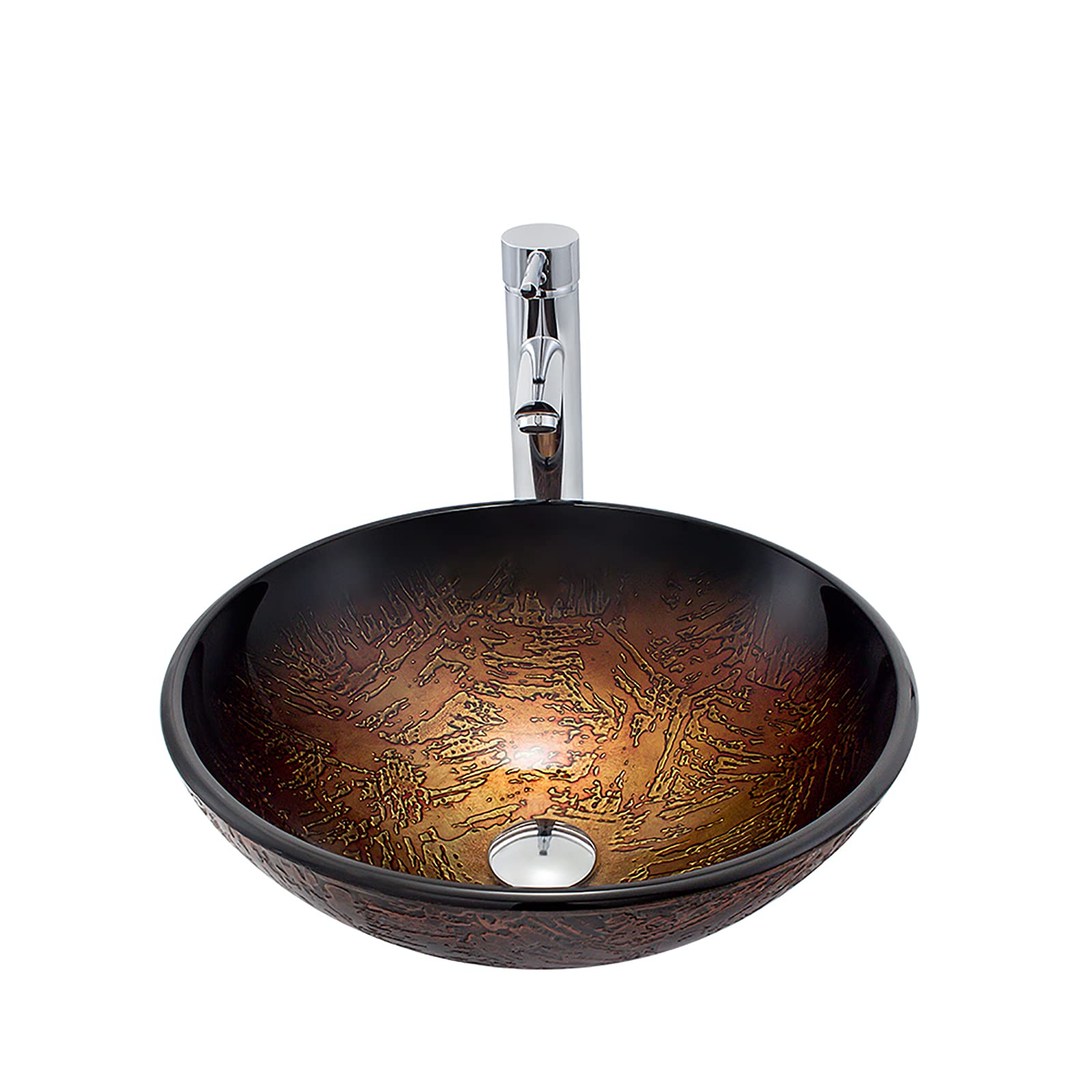 WOTZOV Bathroom Vessel Sink,Tempered Glass Vessel Sink Brown Vessel Bowl Sink Artistic Countertop Round Vanity Vessel Sink,