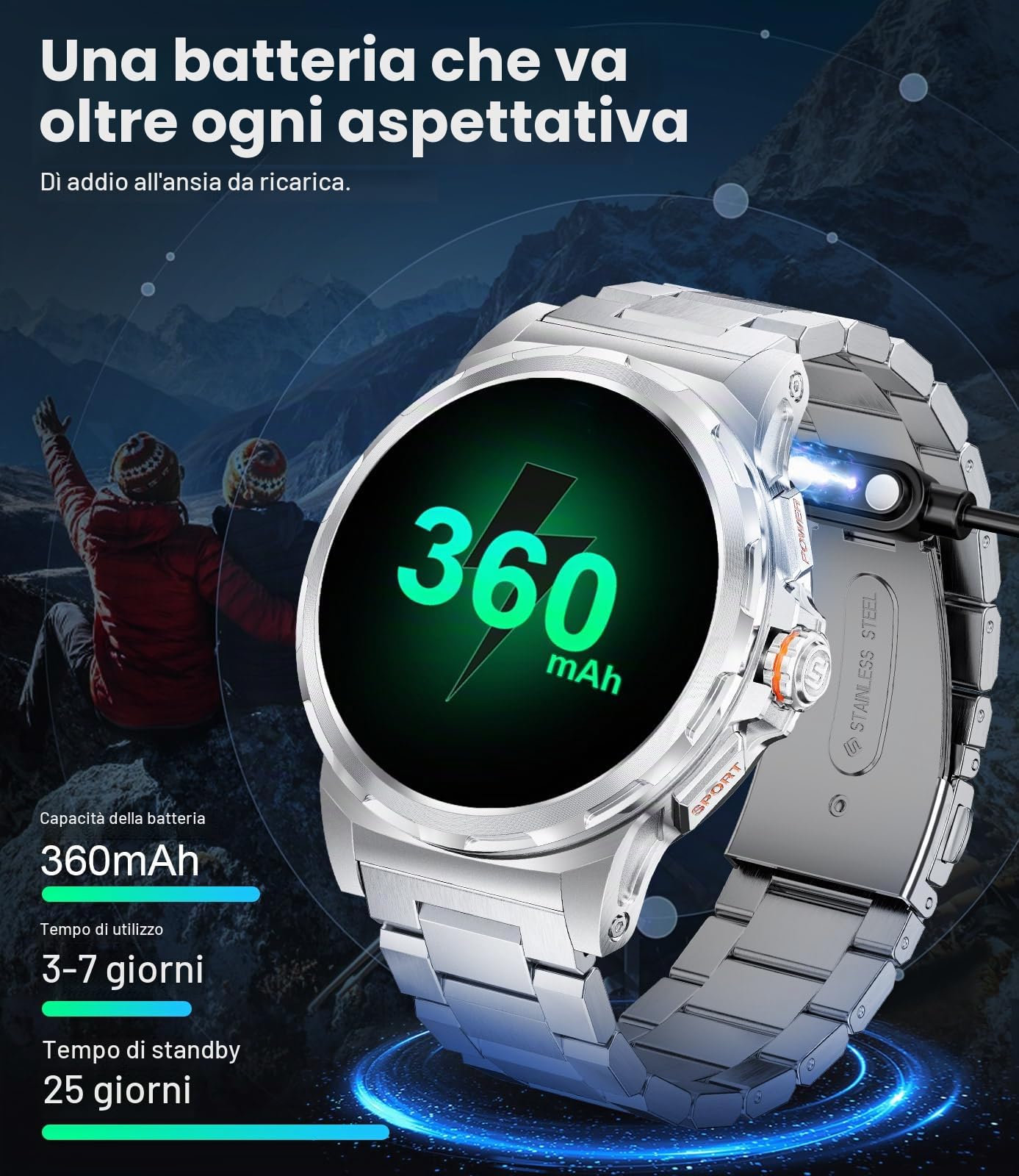 Militare Smartwatch Uomo, 1,43" Display AMOLED con Chiamate Bluetooth, 3 Cinturini, Impermeabile IP68, Monitoraggio della Frequenza Cardiaca/Sonno, 120+ Modalità Sportive Android e iOS, Argento