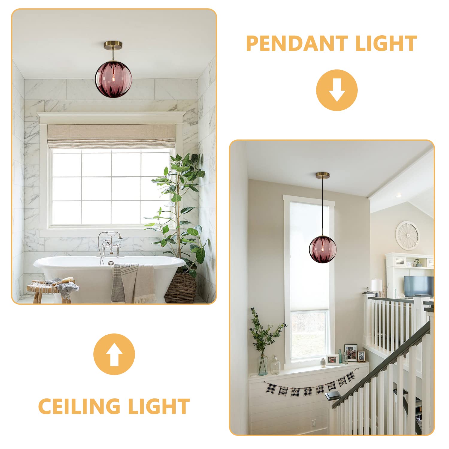 KCO Lighting Modern Colorful Globe Pendant Light Contemporary Small Gold Pendant Lighting Kitchen Island Single Globe Pendant Light Mini Glass Ball Pendant Light (Burgundy-7.9?Ç¥)