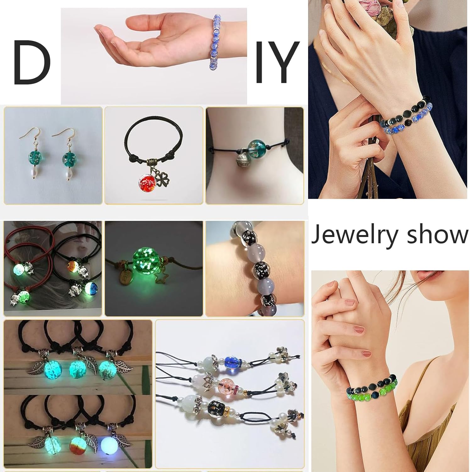 8mm150pcs Glow in The Dack Glass Beads with Alloy Ring, Round Jump Ring for Jewelry Making Bracelets Earrings Necklace Unique DIY Crafts Gold Spacer Beads Kit (Black) (Dark)