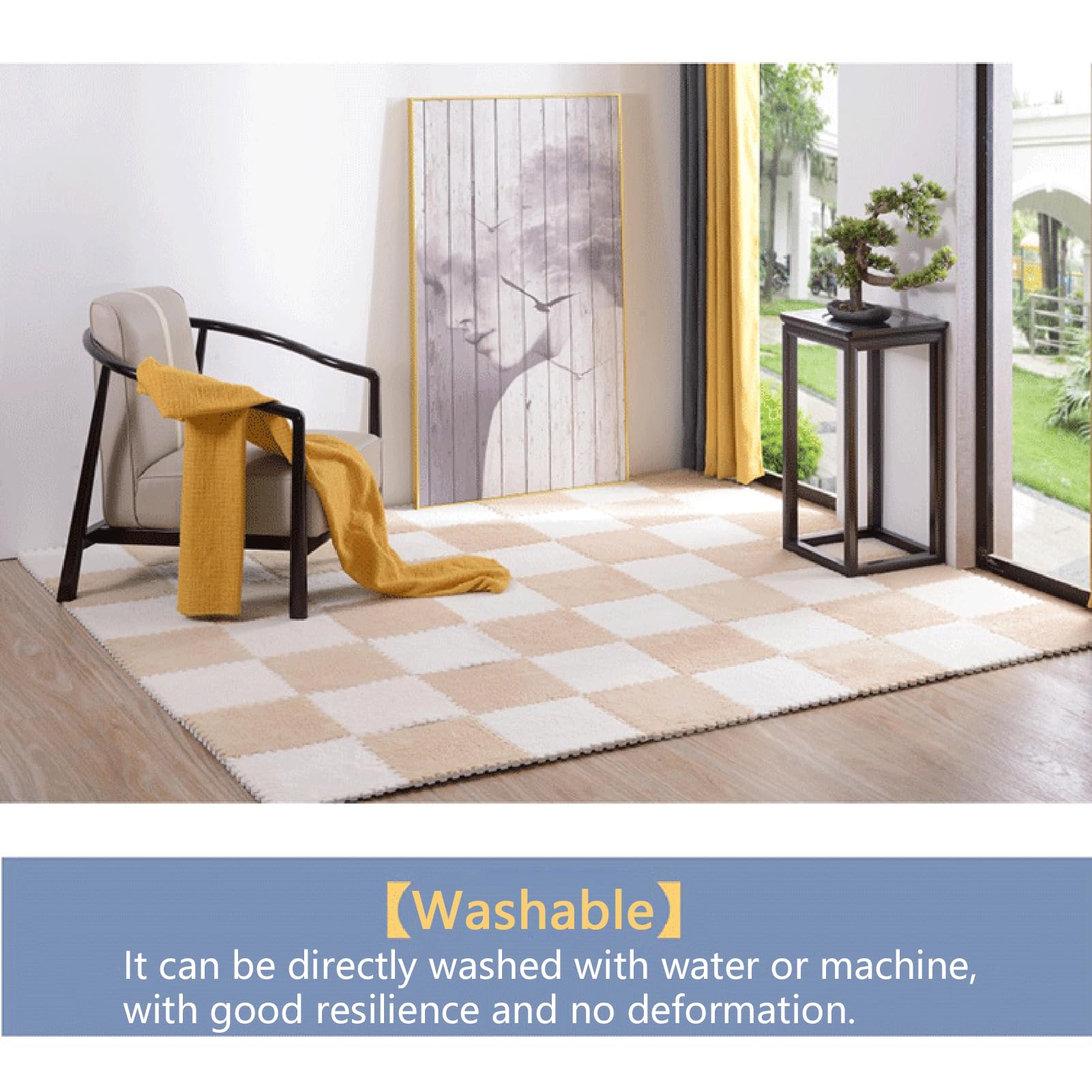 Palymats Tapis en Mousse en Peluche emboîtable 12 pièces, Dalles de Tapis en Mousse, Tapis de Jeu Puzzle 12 "x 12", Tapis Doux for l'exercice, Le Yoga, la Salle de Jeux(White+Light Blue+Gray)