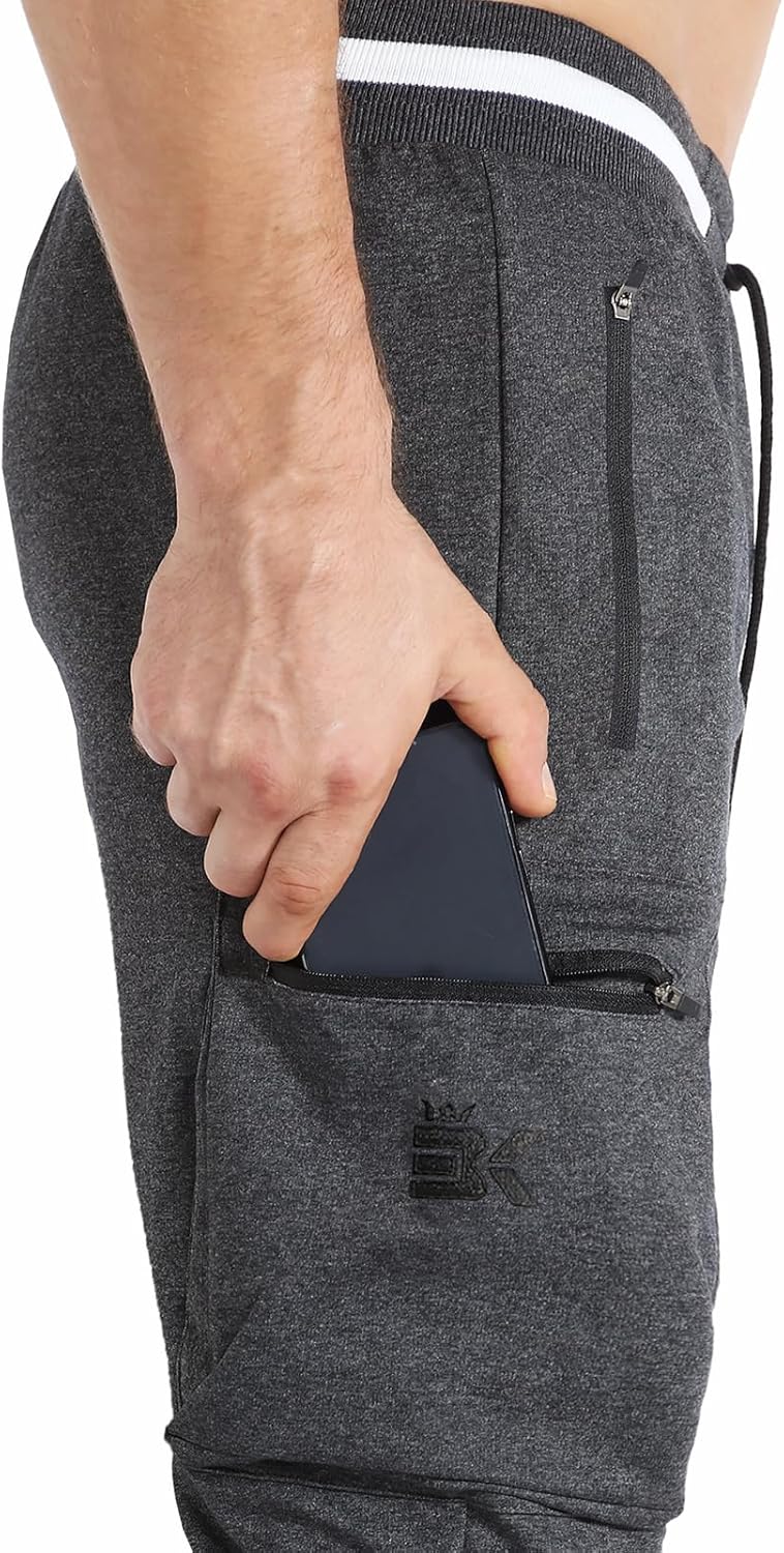 BROKIG Men Large Capacity Gym Joggers Pants with Zipper Pockets,Workout Tapered Casual Athletic Sweatpants Track Pants