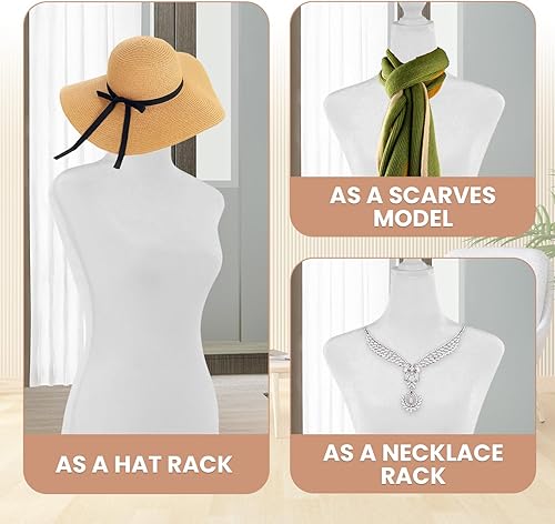 Miniatura 6 de Forma de vestido de maniquí, modelo de vestido femenino, cuerpo de maniquí de exhibición de torso, 50-63 pulgadas, altura ajustable, soporte de