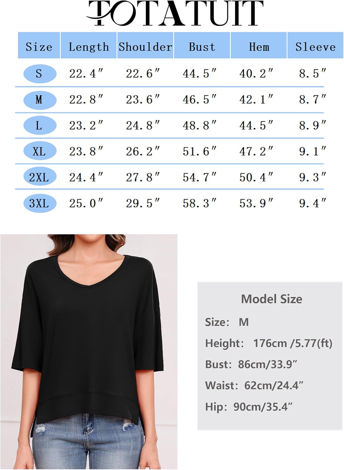 Totatuit Oversized Cropped Tshirts for Women Short Half Sleeve V Neck Tops Summer Flowy Split Hem Basic Tee Shirts - Image 6