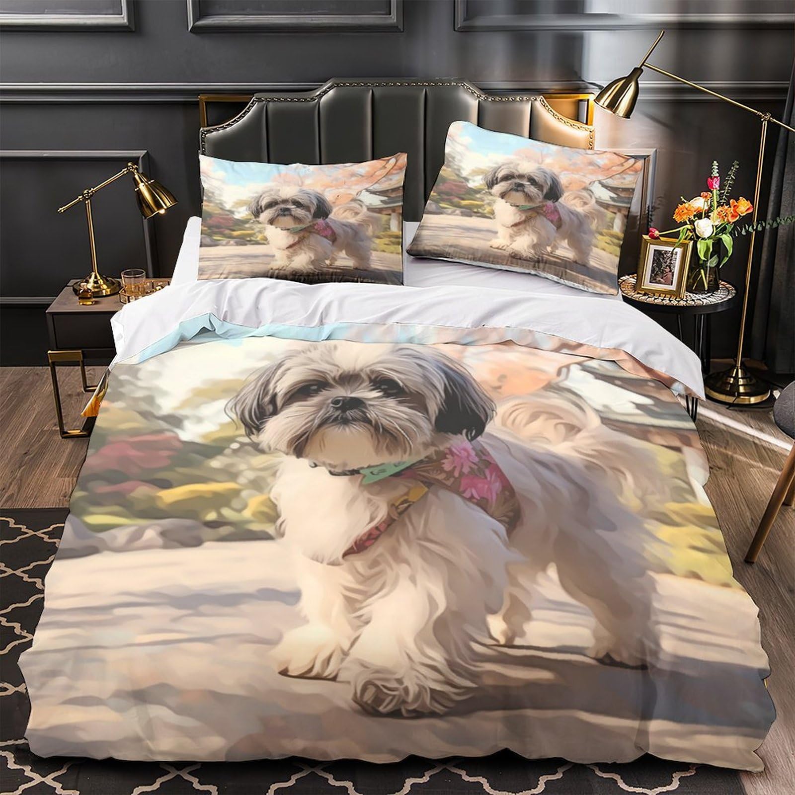 Parure de lit chien mignon housse couette microfibre 260x220cm femmes