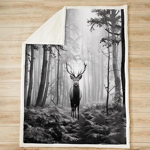 Miniatura 2 de Manfei 3D Deer Kids Throw Blanket Wild Animal Theme Bed Blanket for Boys Girls Adult Room Decor, Woodland Wildlife Elk Print Blanket for Couch Sofa,