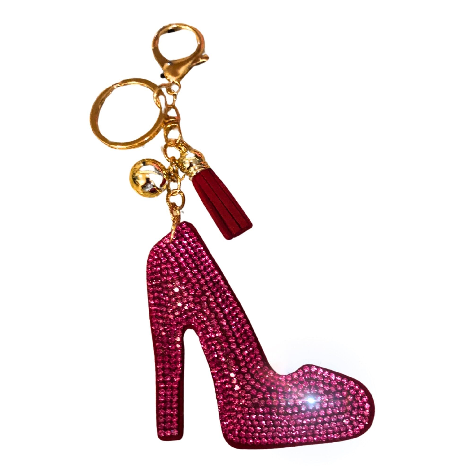 Popfizzy Women's Pink High Heel (Gold) Crystal Keychains For And Girls, Bling Backpack Keyring, Bedazzled Purse Charms, Bag Charms, Handmade Gifts, One Size