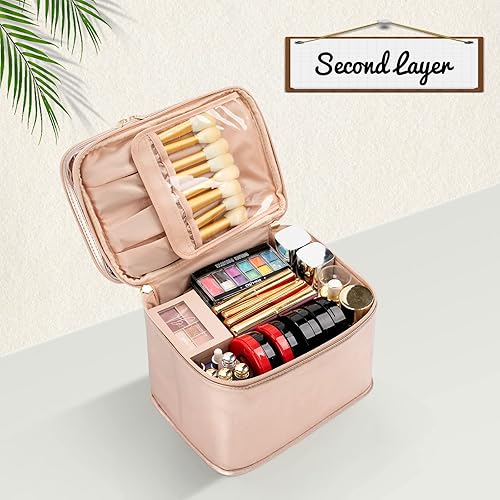 Miniatura 6 de OCHEAL - Bolsa de maquillaje grande con doble capa, estuche de cosméticos de almacenamiento vertical para mujeres o niñas con múltiples