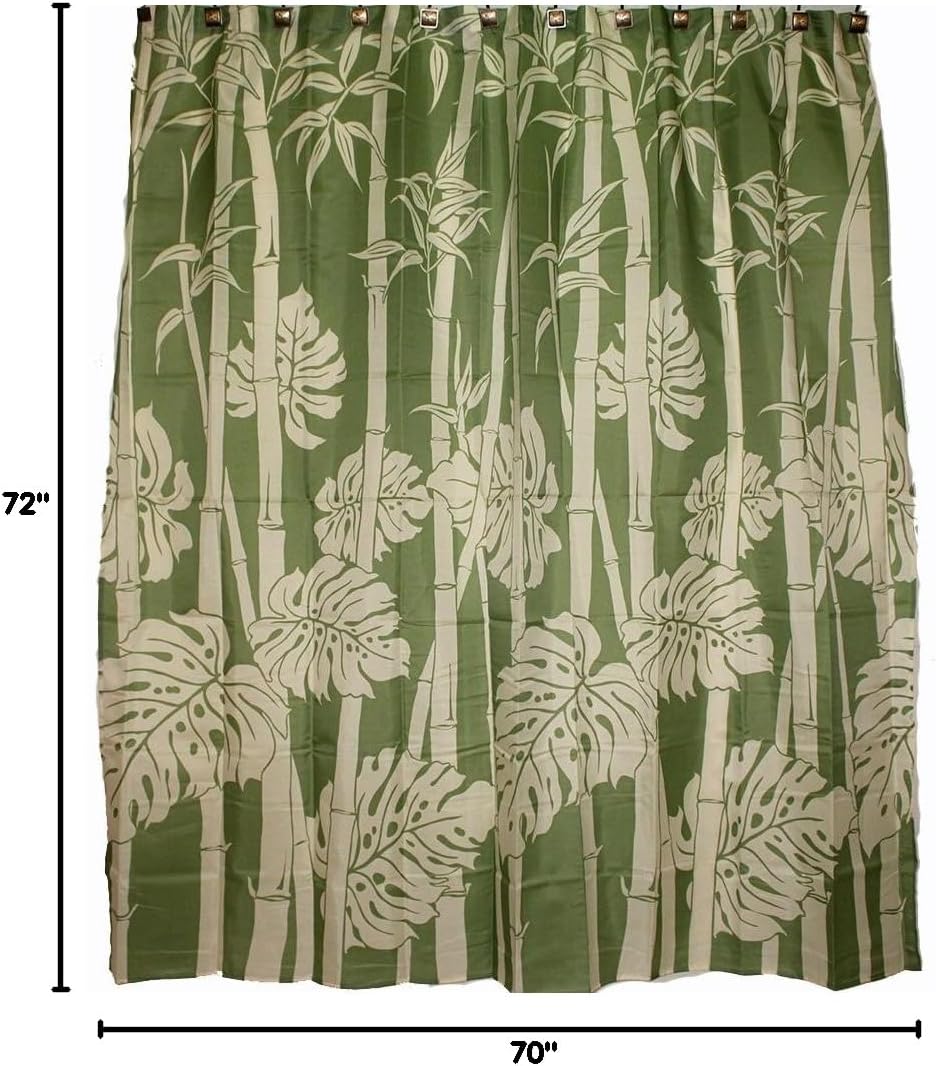 Hawaii Theme Polyester Fabric Shower Curtain Bamboo and Monstera Leaf