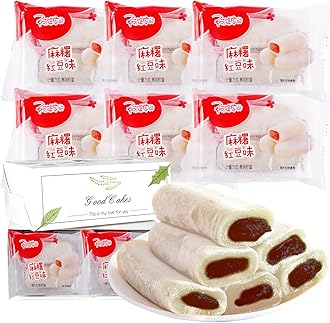 KWOLYKIM 6pcs Mochi Rice Cake, Red Bean Paste Rice Cake Traditional Pastry Snack and Dessert Mochi Individually Wrapped Asian Snacks Gift Box 12.69oz