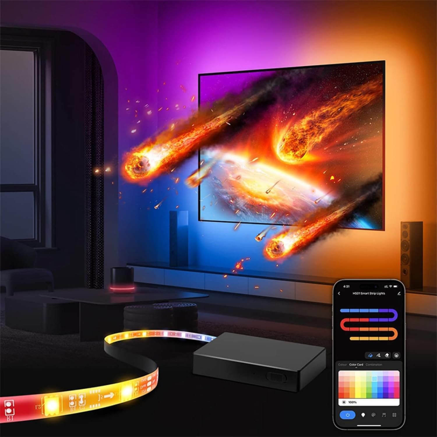 Luces LED para TV, Cambio de Luces LED, retroiluminación, Luces LED RGB con sincronización de música para Sync Box, Tira de Luces LED con Control de aplicación (tamaño: 75 Pulgadas