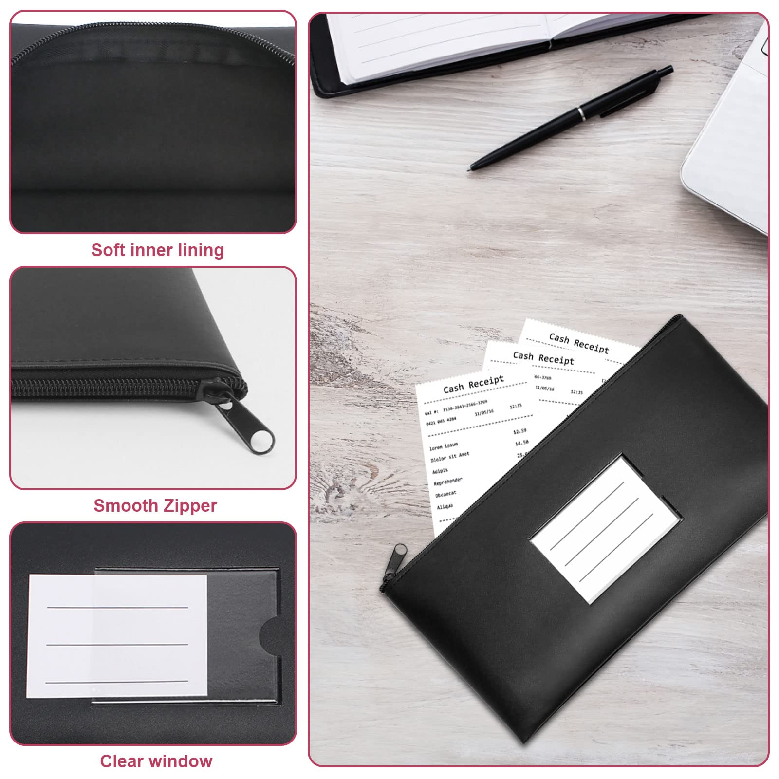 Pochette Zippée A4 Lot De 4 Pochettes Argent Avec Fermeture Éclair - Organisateur Transparent Pour Pièces, Billets Pochette Zippée Transparente