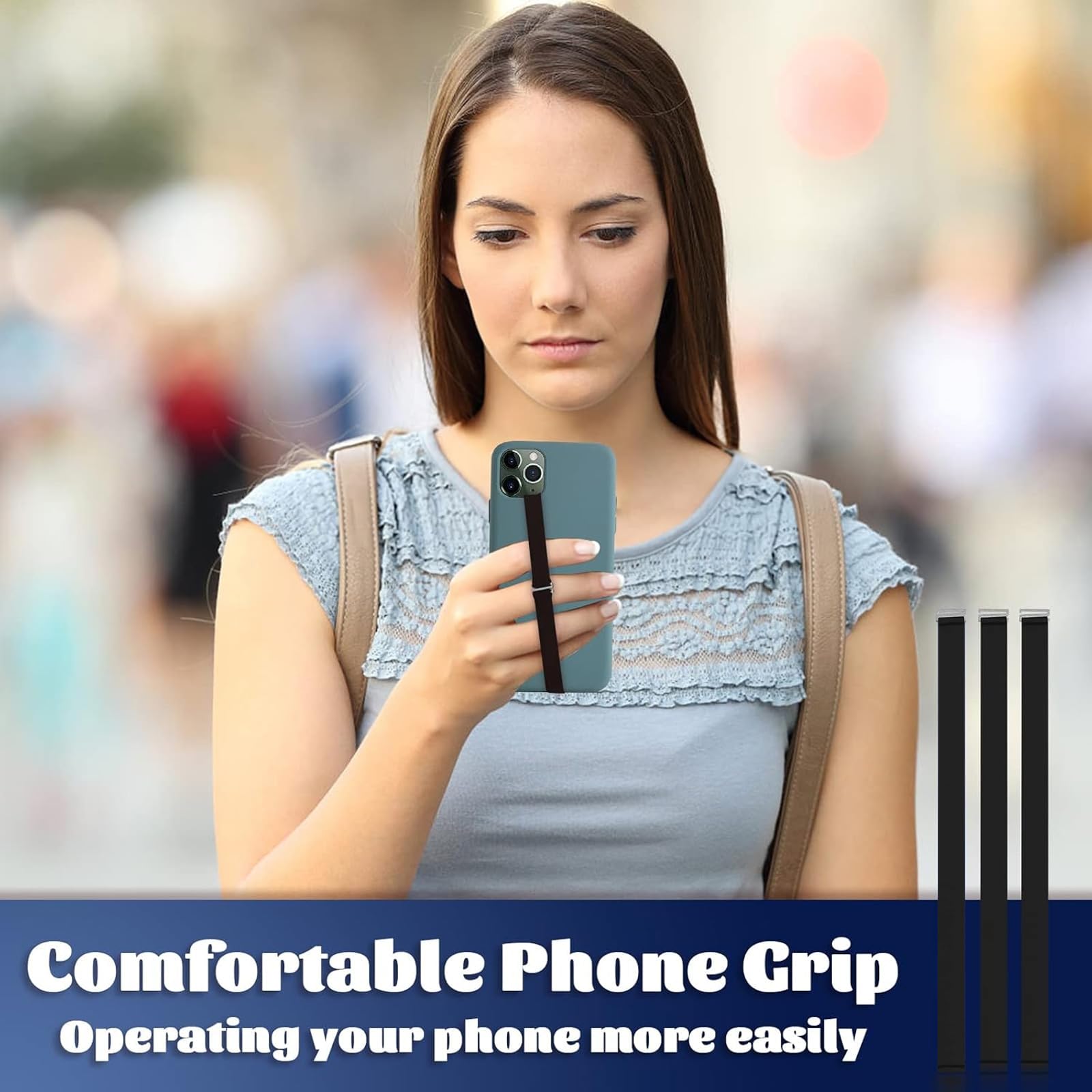 TEAMOLA Supporto per telefono in silicone, 3 pezzi, con clip di presa per telefono con clip da dito, per iPhone 15/15 Pro, telefono Android (230, 3, nero)