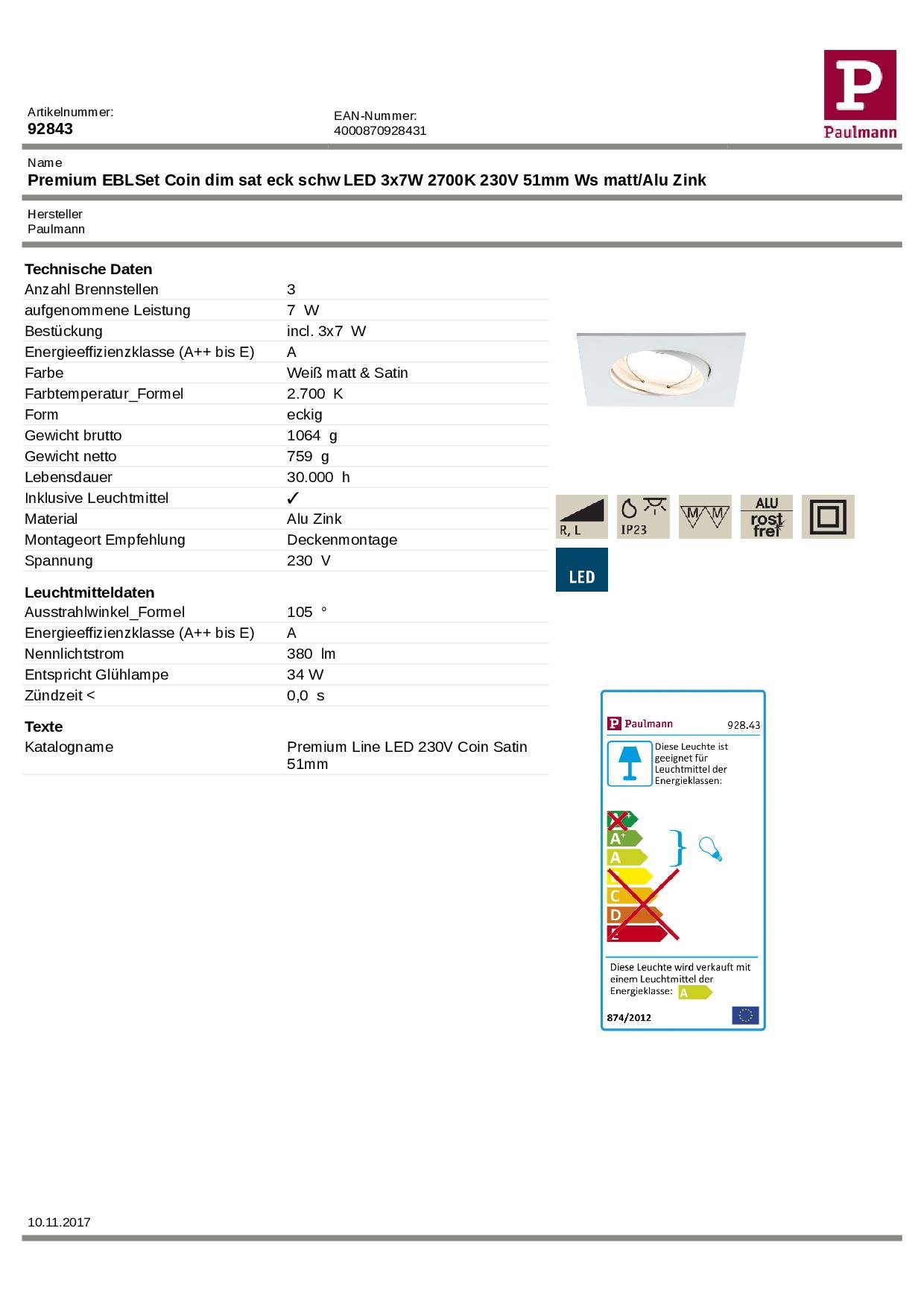 Paulmann Premium EBL Deckenleuchte – Schwenkbar, GU5.3, Max. 50W, Gold/alu, IP23