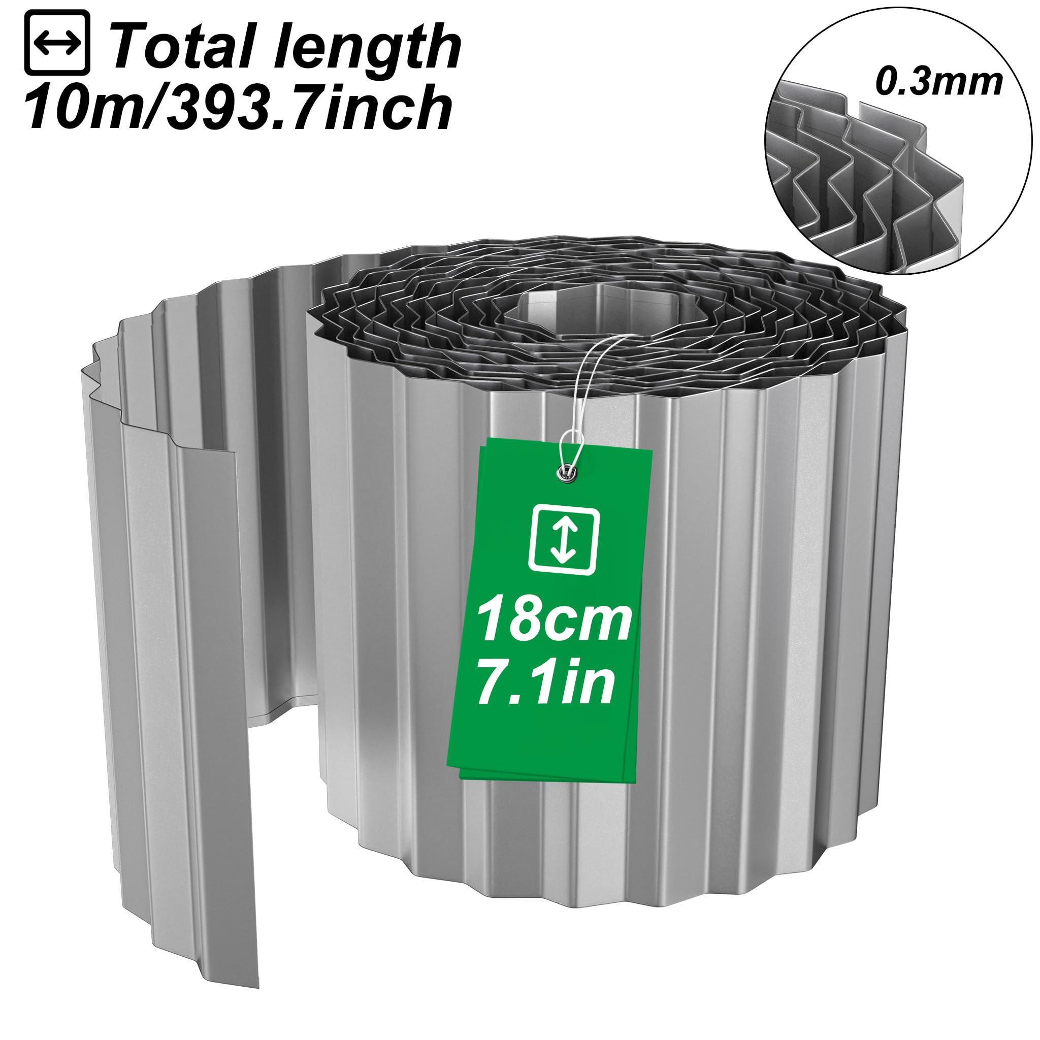 UISEBRT Borde de césped de acero corten, borde de metal galvanizado, fácil de montar, 18 cm de alto, bordes flexibles para césped, barrera de raíces o como borde de corte, longitud ajustable (10 m