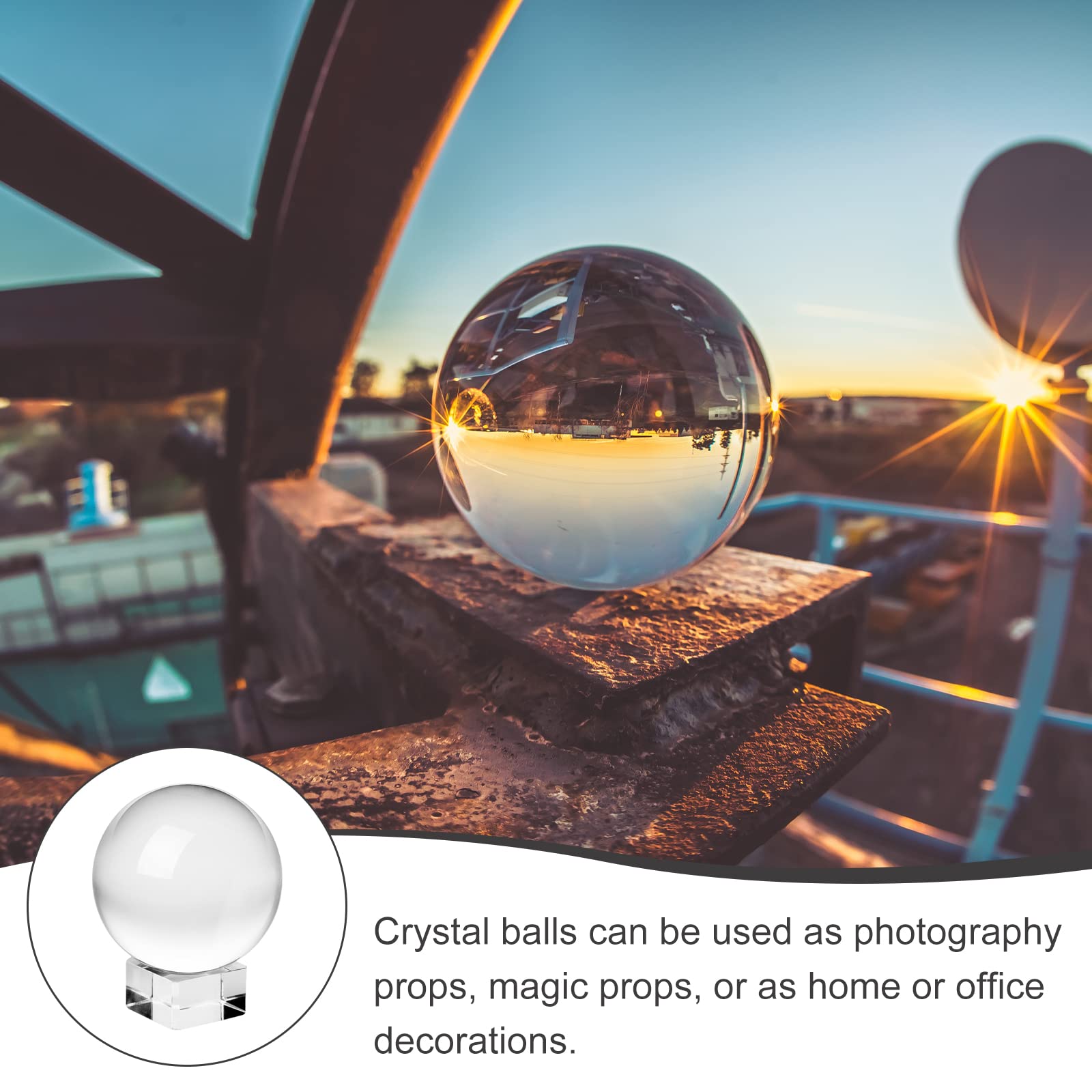Sfera di vetro K9, 80 mm, sfera di cristallo trasparente, per fotografia, sfera di cristallo trasparente, con base rotonda in legno, per accessori fotografici, pallina da divinazione, regalo per