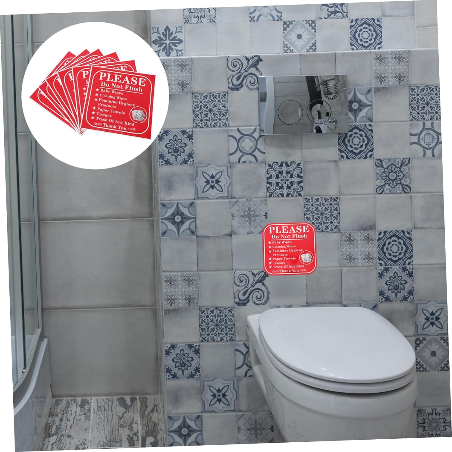 24pcs Bathroom Warning Stickers Please Do Not Flush Labels for Toilets Removable Signs for Various Establishments Easy Application Performance