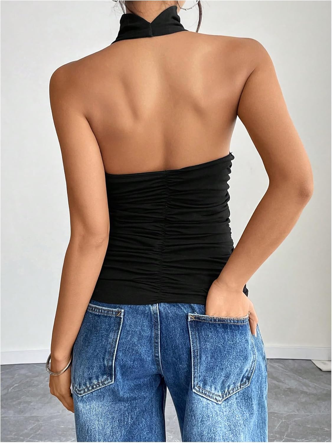 SOLY HUX Women's High Neck Halter Tank Top Sleeveless Draped Open Front Summer Fitted Going Out Crop Vest - Image 3