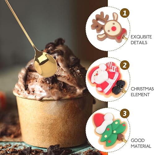 Miniatura 4 de Juego de 4 cucharas de café de Navidad, sopa de helado, cuchara de revolver, cucharas de postre de azúcar, cucharaditas de mezcla, vajilla de