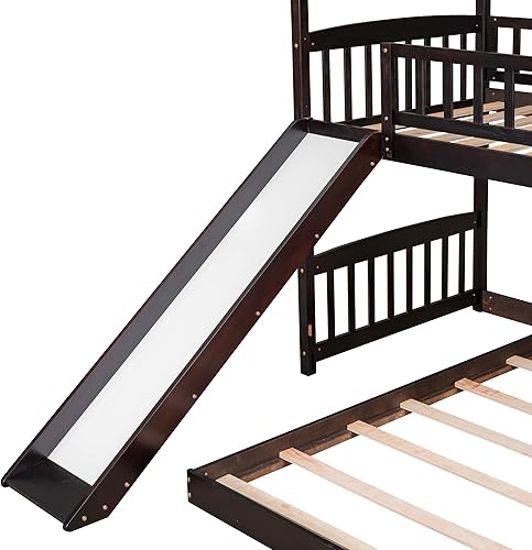 Miniatura 7 de BIADNBZ Litera en forma de L, camas de tamaño individual sobre individual con tobogán y techo, marco de litera de piso de madera, diseño que ahorra
