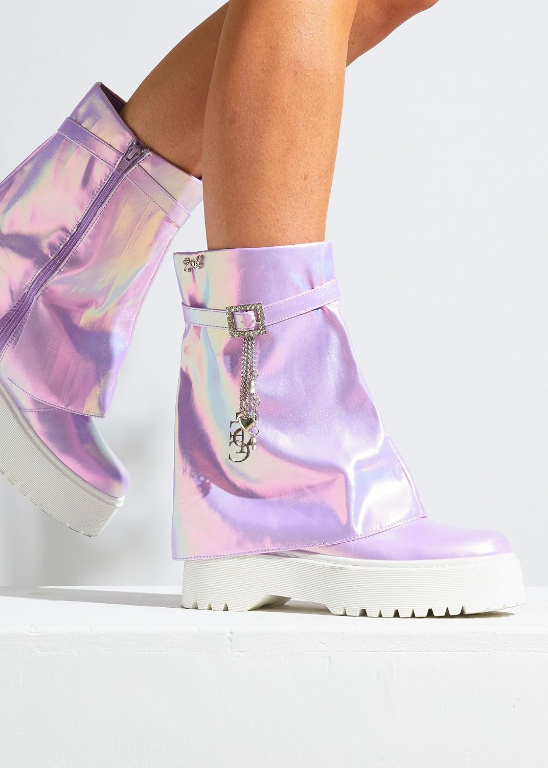 Sparkl Fairy Couture Women's Chunky Heel Thick Sole No Lace Zip-Up Luna Combat Boots Multi-Color