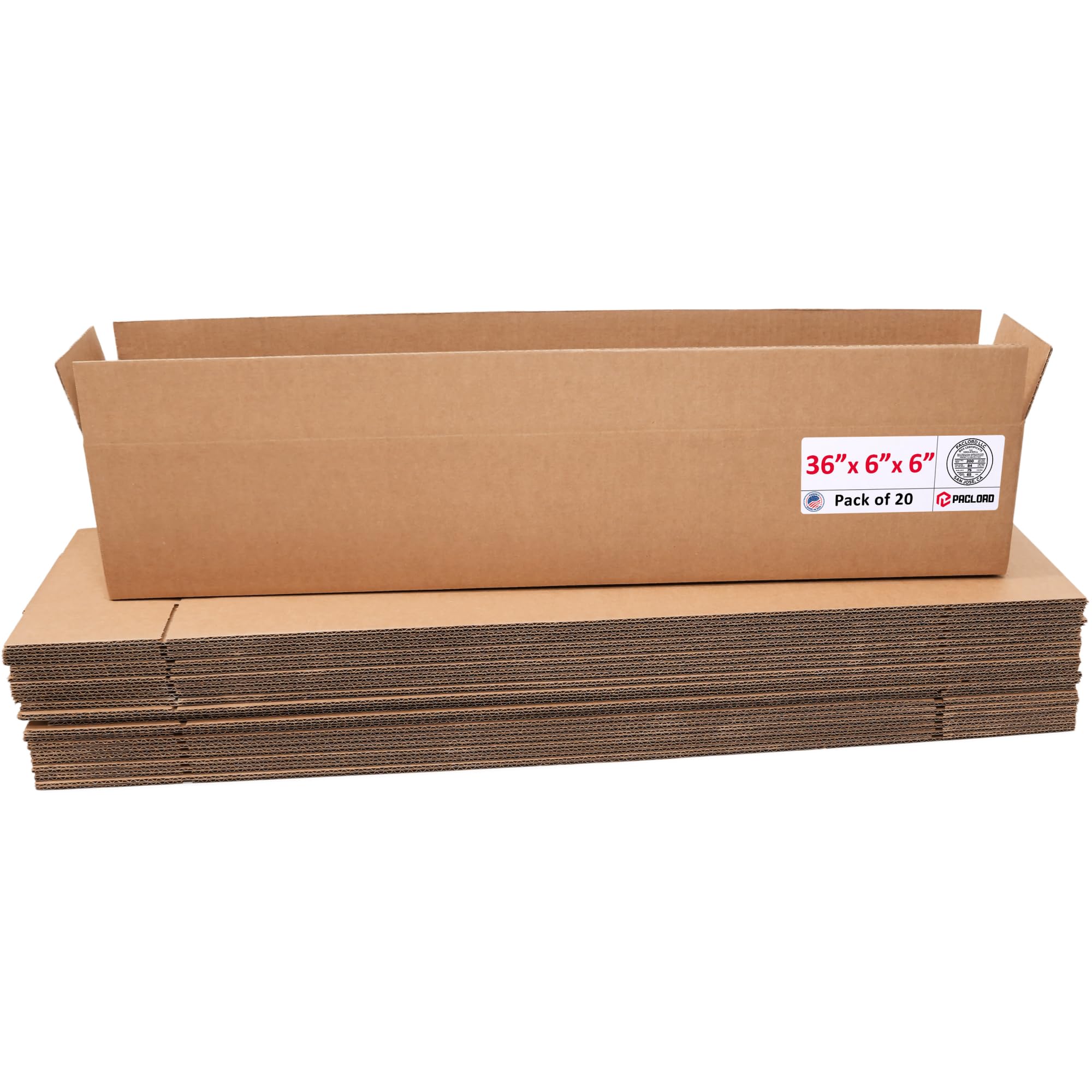 Long Cardboard Boxes 36"L x 6"W x 6"H (Pack of 20) - USA-Made Packing Boxes for Moving, Shipping, or Storage - USPS, UPS, FedEx Approved - Professional Packing Supplies for Moving | USA-Made Packing Boxes for Moving, Shipping, or Storage - USPS, UPS, FedEx Approved - Professional Packing Supplies