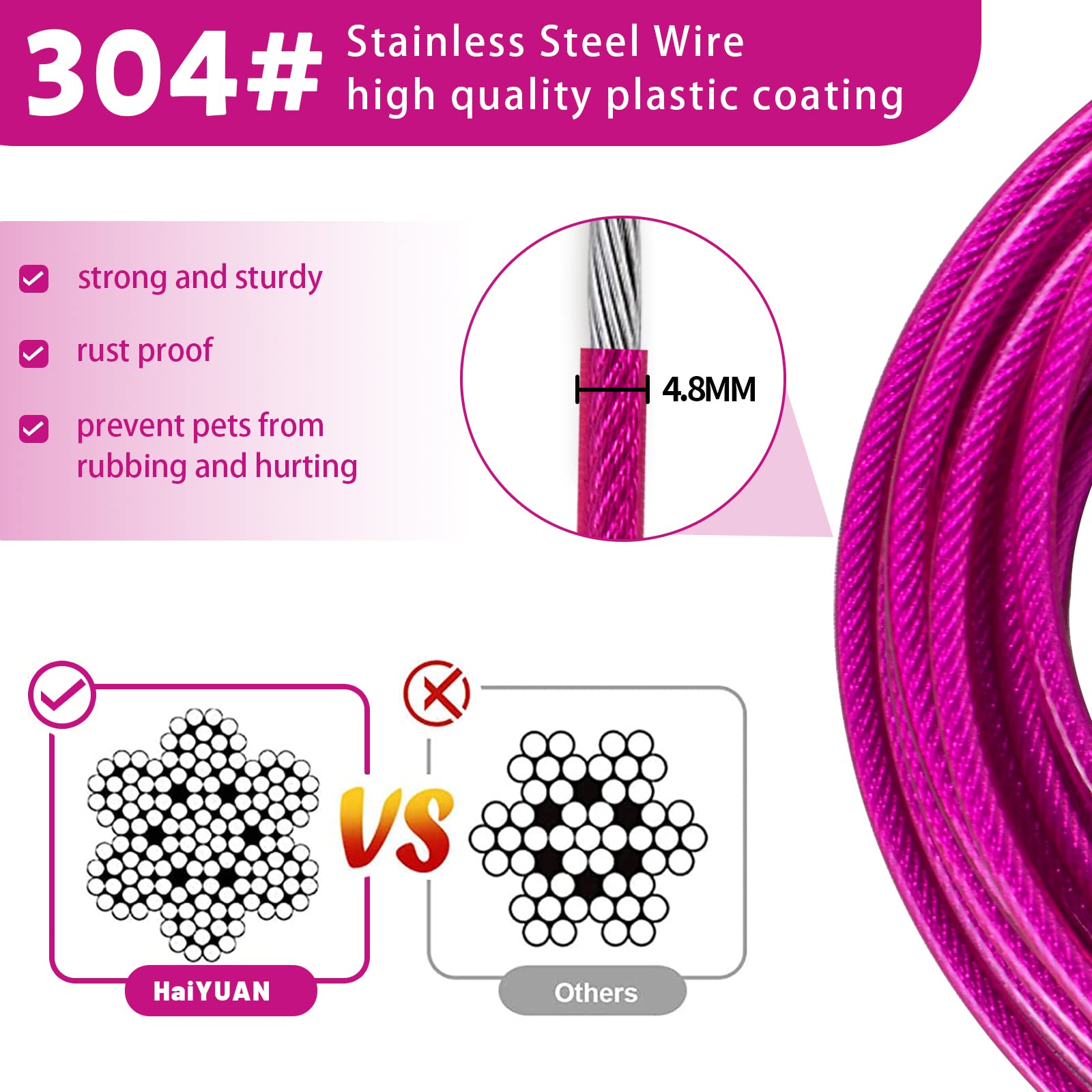 HaiYUAN Dog Tie Out Cable 10/15/20/25/30FT Dog Run Cable Rosy Pink/Blue/Purple/Silver/Red/Green/YellowTie Out Cable for Large Dogs Heavy Duty for Outside Hold Large Dogs Up to 250LBS - Image 4