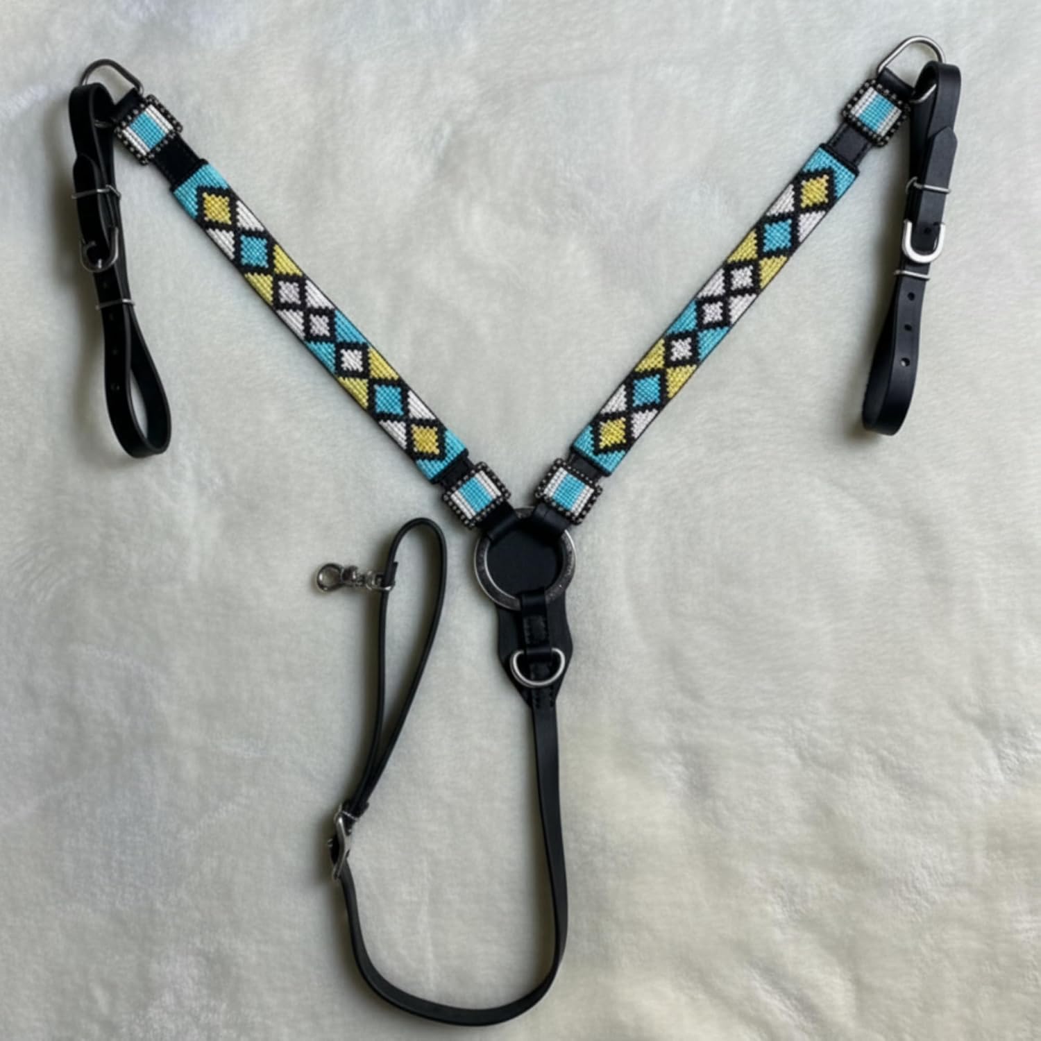 Alice International Western Premium Leather Equestrian Headstall, Hand-Beaded Design, Pony Size M78