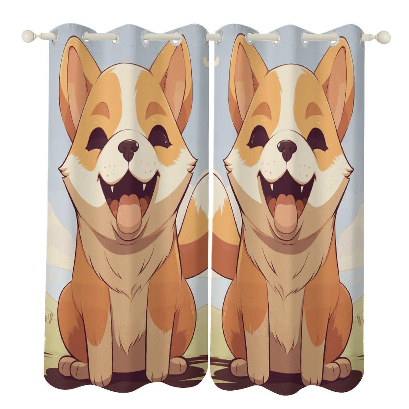 Rideaux occultants Shiba Inu à œillets pour chambre d'enfant