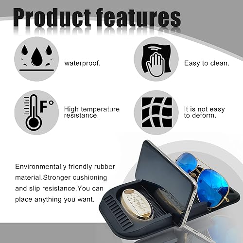 Miniatura 4 de Soporte para teléfono celular para tablero de automóvil, almohadilla antideslizante de doble ranura con bandeja de silicona para placa de número,