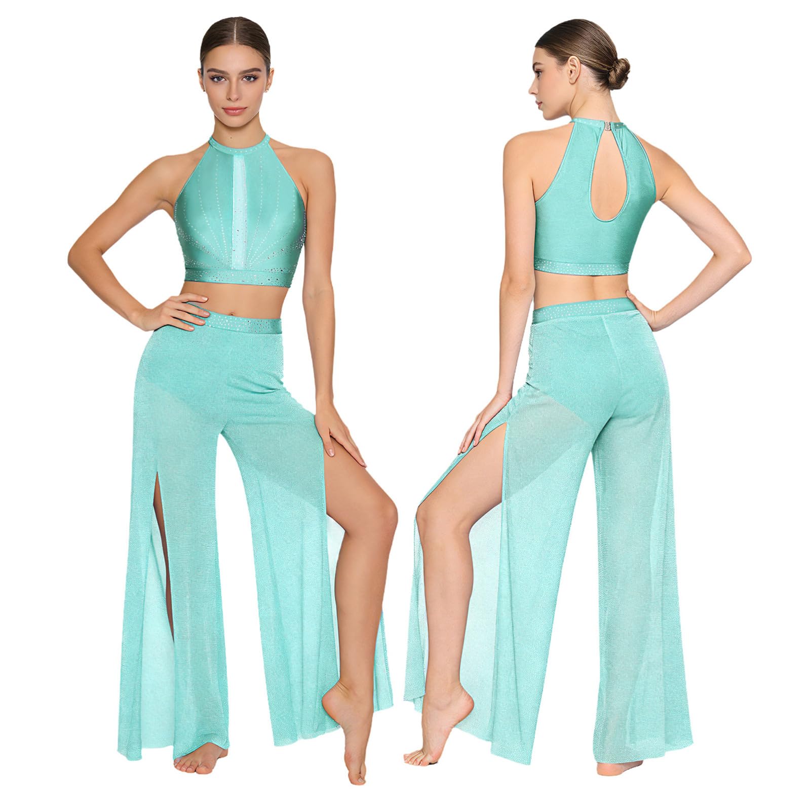Costume performance menthe verte fluide pour danse lyrique en gala