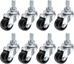PATIKIL 1.5 Inch Threaded Swivel Casters, 8 Pack Wire Shelf Caster Wheels Stem Wheels Wire Shelving 110lb/50kg Load Capacity for Rolling Cart Wheels Furniture Replacement, Black