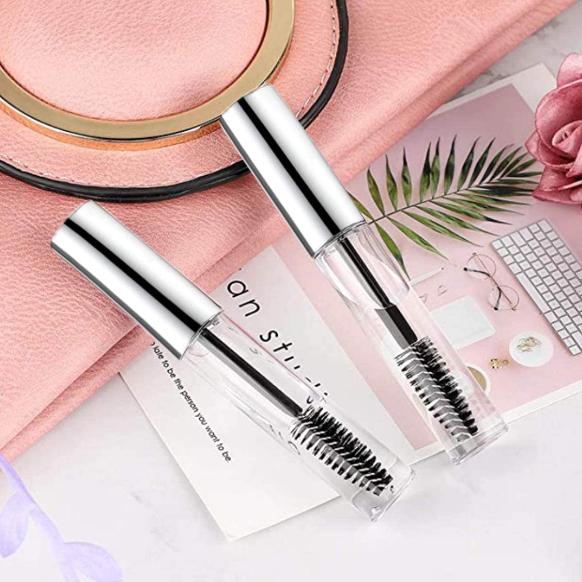 RAJry 10ml Silver Empty Mascara Tube Wand Eyelash Cream Container Bottle with 3 Rubber 3