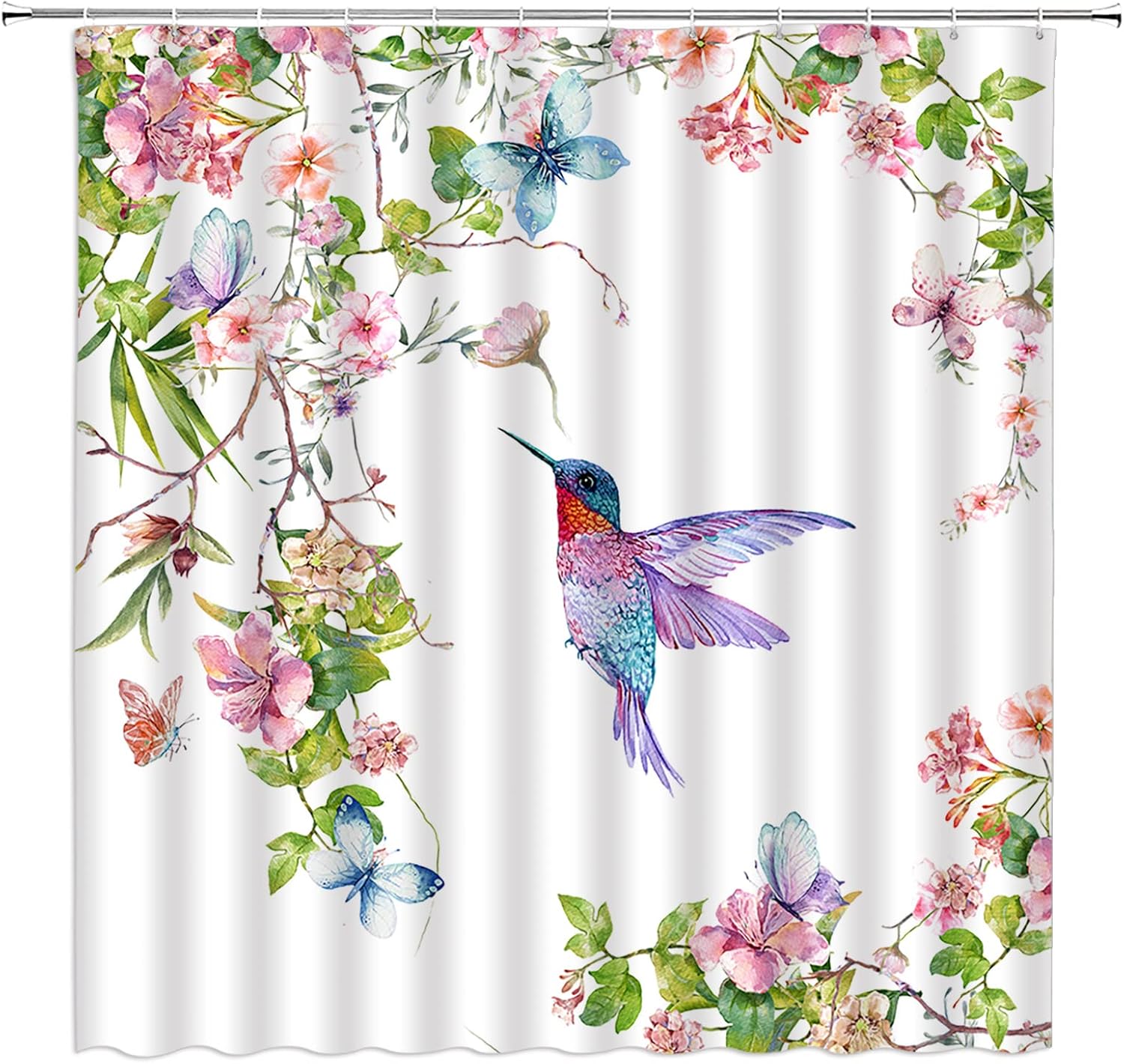 Sunflower Hummingbird Shower Curtain Rustic Watercolor Yellow Flower Butterfly Country Farmhouse Vintage Fabric Bathroom Curtains Decor Set with Hook(70" Wx84 H)