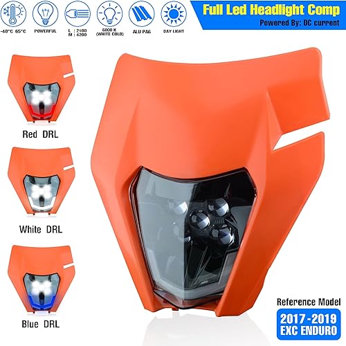 Miniatura 10 de Faro delantero universal LED para motocross y enduro (naranja + blanco frío DRL)