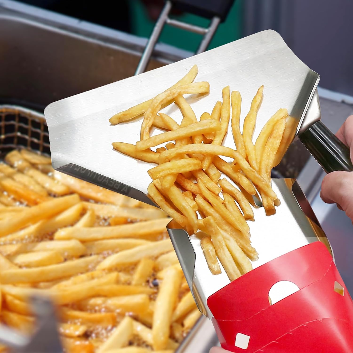 Biaungdo Stainless Steel French Fry Popcorn Scoop, Right Handle