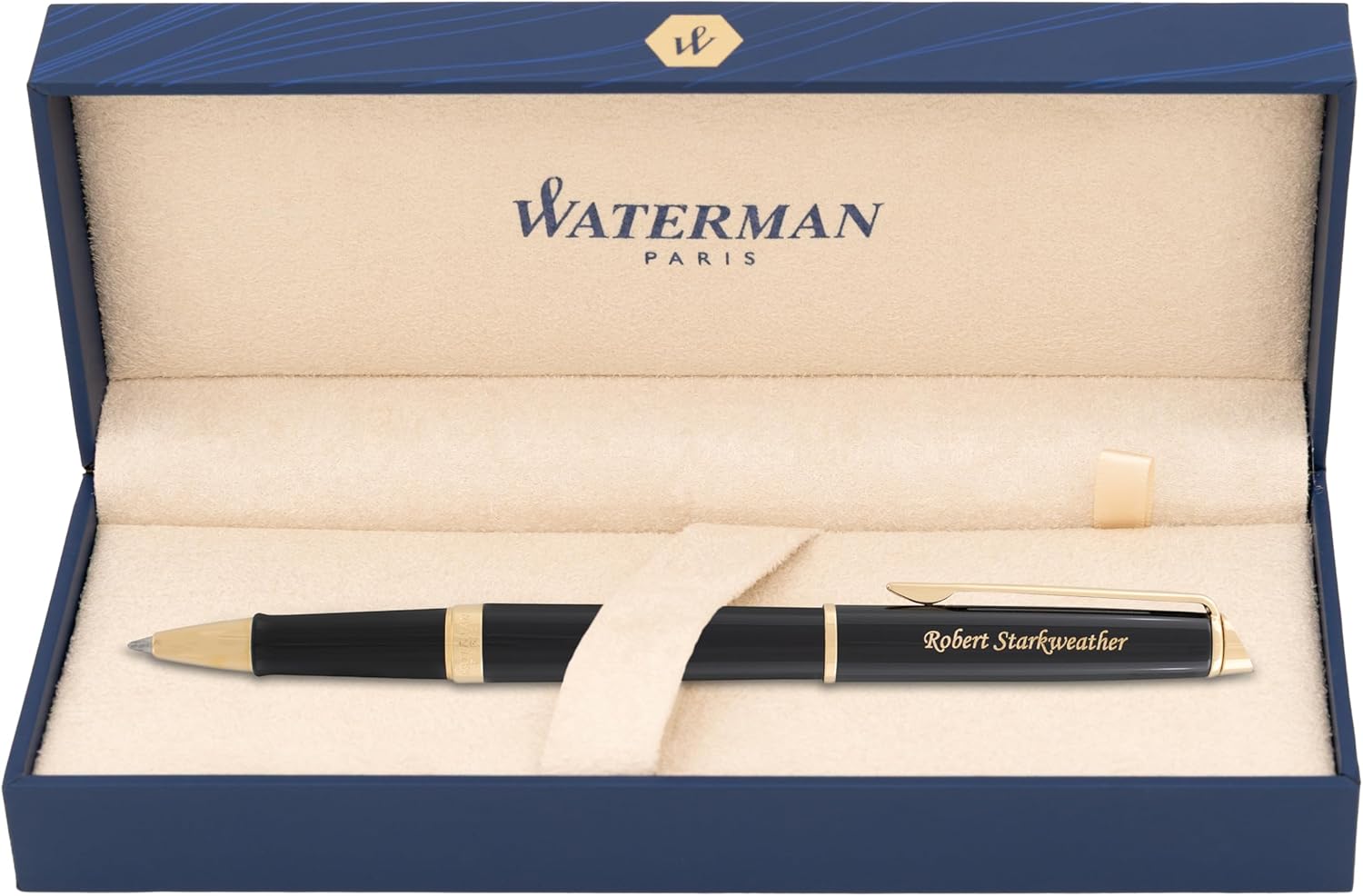 Dayspring Pens Personalized Waterman Pen | Engraved Waterman Hemisphere Black with Gold Trim Rollerball Gift Pen - Custom Engraved Personalized Gift for Friends and Family