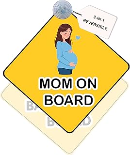 DecalHub 2-in-1 Reversible Baby on Board &amp; Mom on Board Car Hanging Sign | Pregnant Women and Kids Safety Sign Rear Windsh...