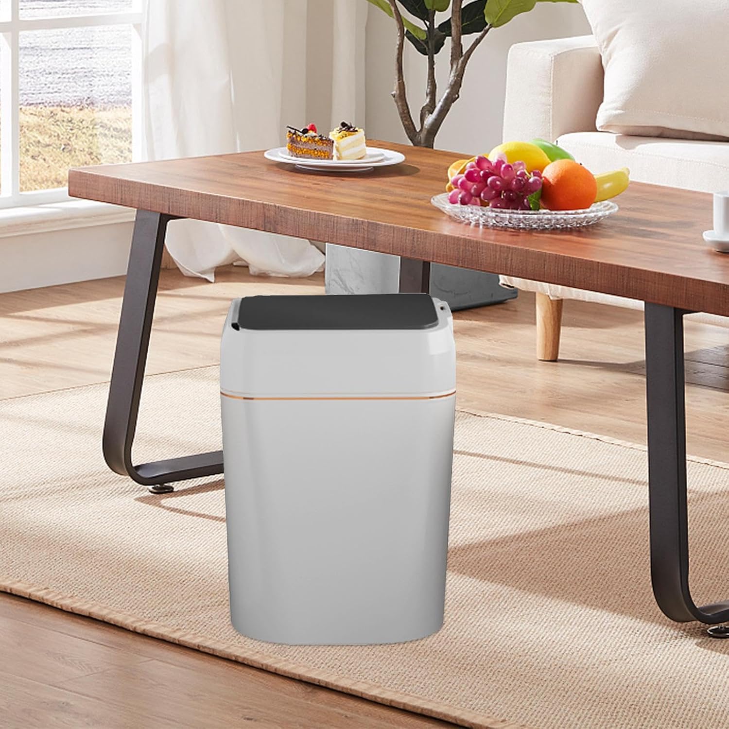 Bathroom Trash Can, Electric Garbage Bin Bathroom Trash Cans with Lids 12L Rechargeable Rubbish Bin Portable Waterproof Touchless Trash Can for Bedroom Office(Argent)