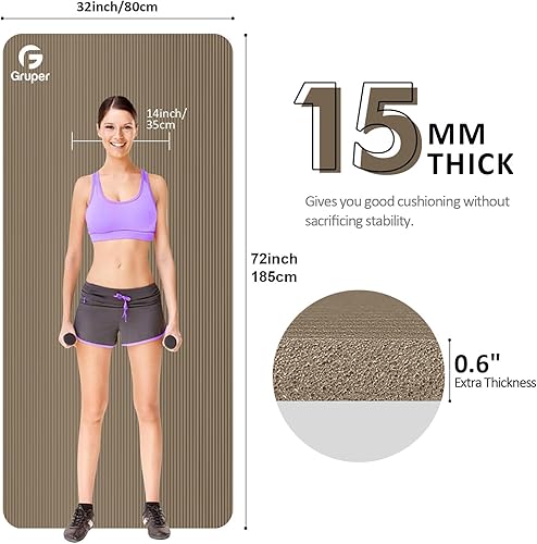 Miniatura 2 de Esterilla de yoga antideslizante NBR gruesa, 72 pulgadas de largo x 32 pulgadas24 pulgadas de ancho x 0.6 pulgadas de grosor (72.8 in x 31.5 in24.0