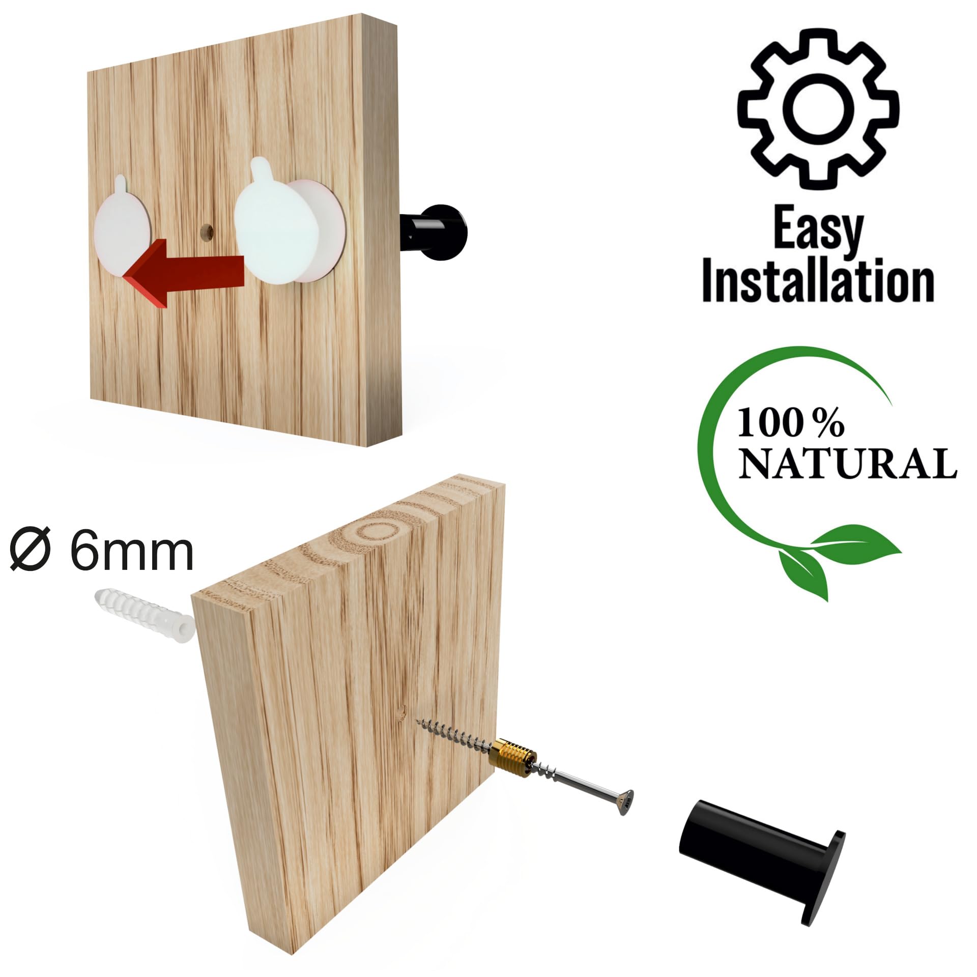 Kleiderhaken Wandgarderobe Holz Eiche Schwarz Design modern Flurgarderobe Garderobenhaken Paneel Wandhaken Jugendzimmer Badezimmer Natur Garderobe Flur Wandhaken Garderobe Holz Quadrat, 3 Stück Baumarkt