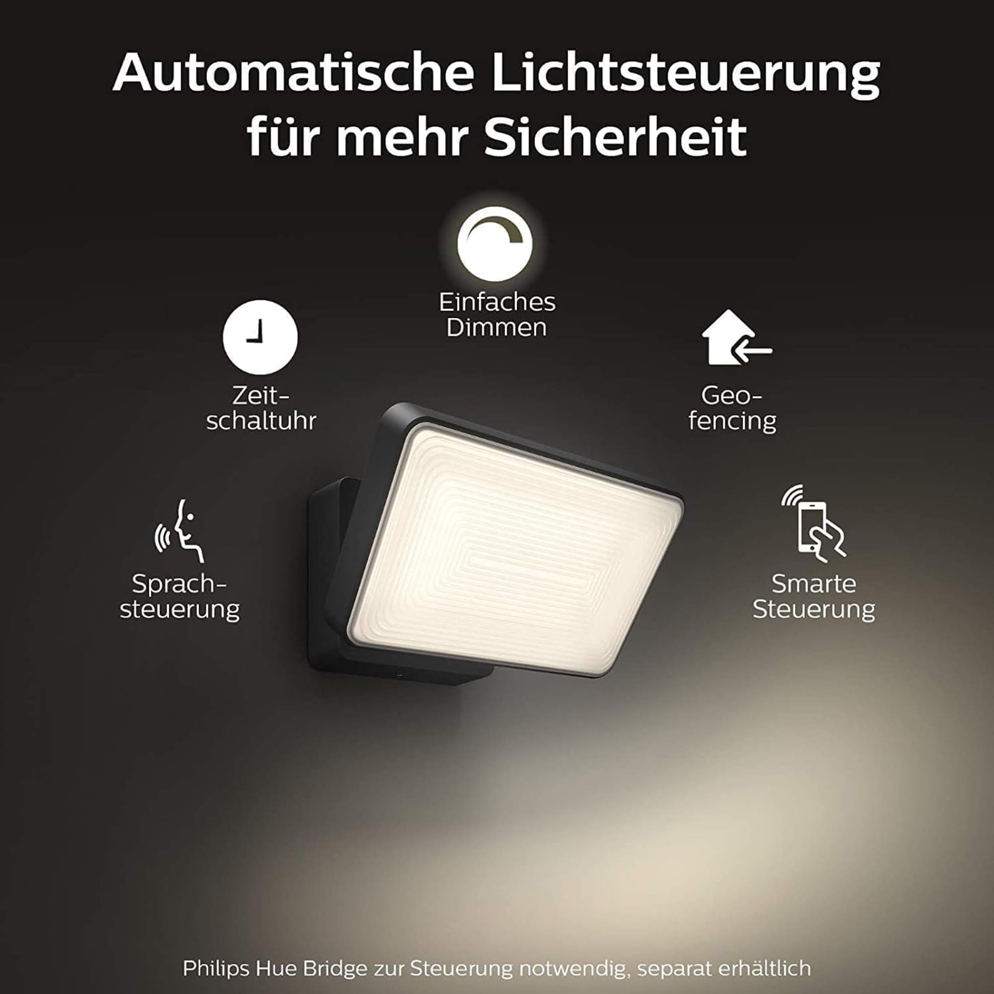 Philips Hue White & Color Ambiance Discover Outdoor Flutlicht (2.250 lm), dimmbare Wandleuchte für das Hue Lichtsystem mit 16 Mio. Farben, smarte Lichtsteuerung über Sprache oder App, schwarz