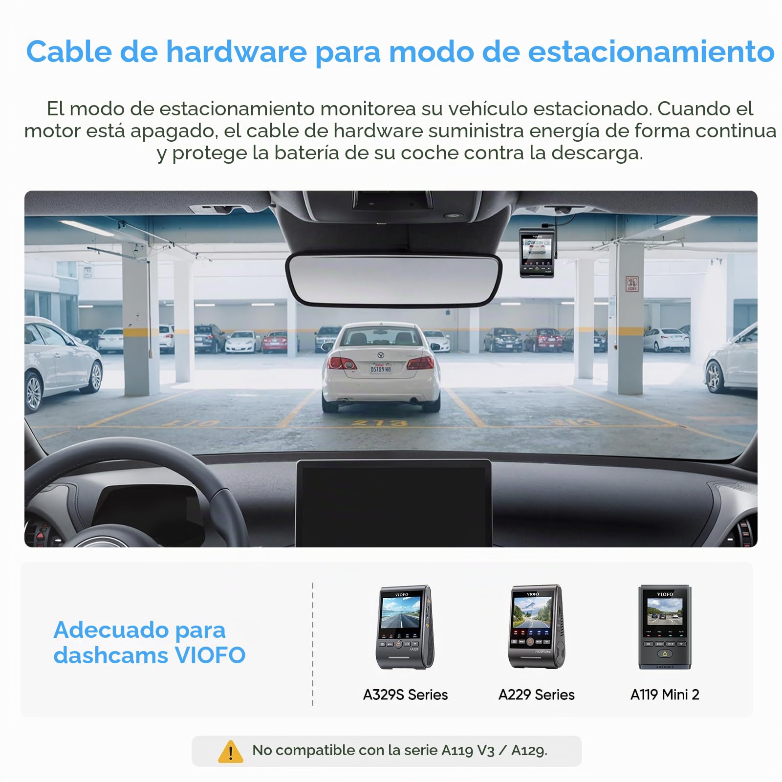 VIOFO HK4 Acc HardWire Kit para A329/T130/A119 Mini 2/WM1/A229/A139 Serie, activa modo de estacionamiento y protección de baja tensión, fusible necesario