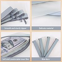 Vista 4 de Sobres de efectivo de 4 piezas con cremallera, bolsas transparentes de depósito bancario de 7.6 x 3.7 pulgadas, cartera de cheques multiusos (azul)
