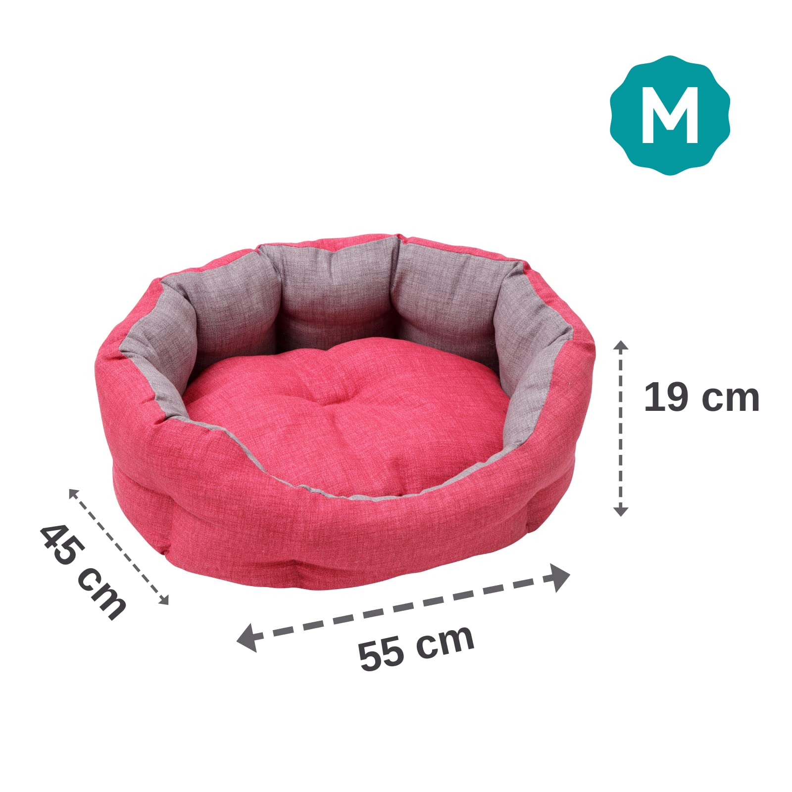 Baroni Home Cuccia per Cane e Gatto in tessuto Grigio e Bordeaux Taglia M 45x55 cm, Morbido Divano Ovali, Comodo, per Camera da Letto Salotto Corridoio, Lavabile